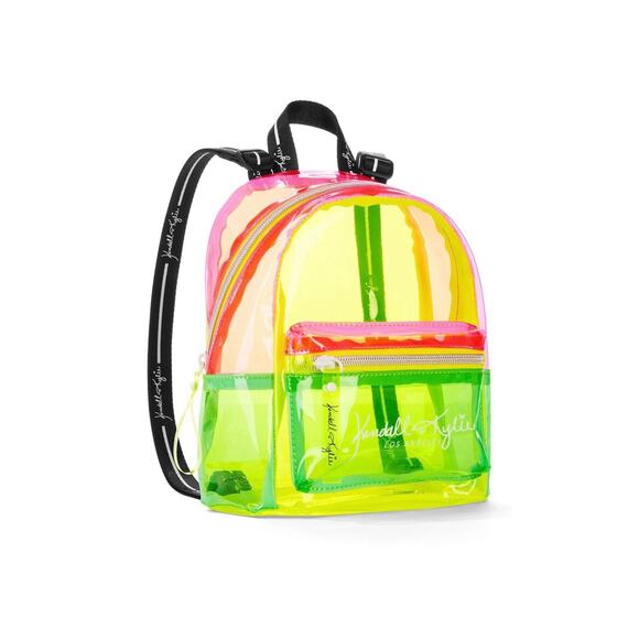 Kendall + Kylie Clear Neon Mix Adjustable Straps Concert Festival Mini Backpack - Picture 3 of 11